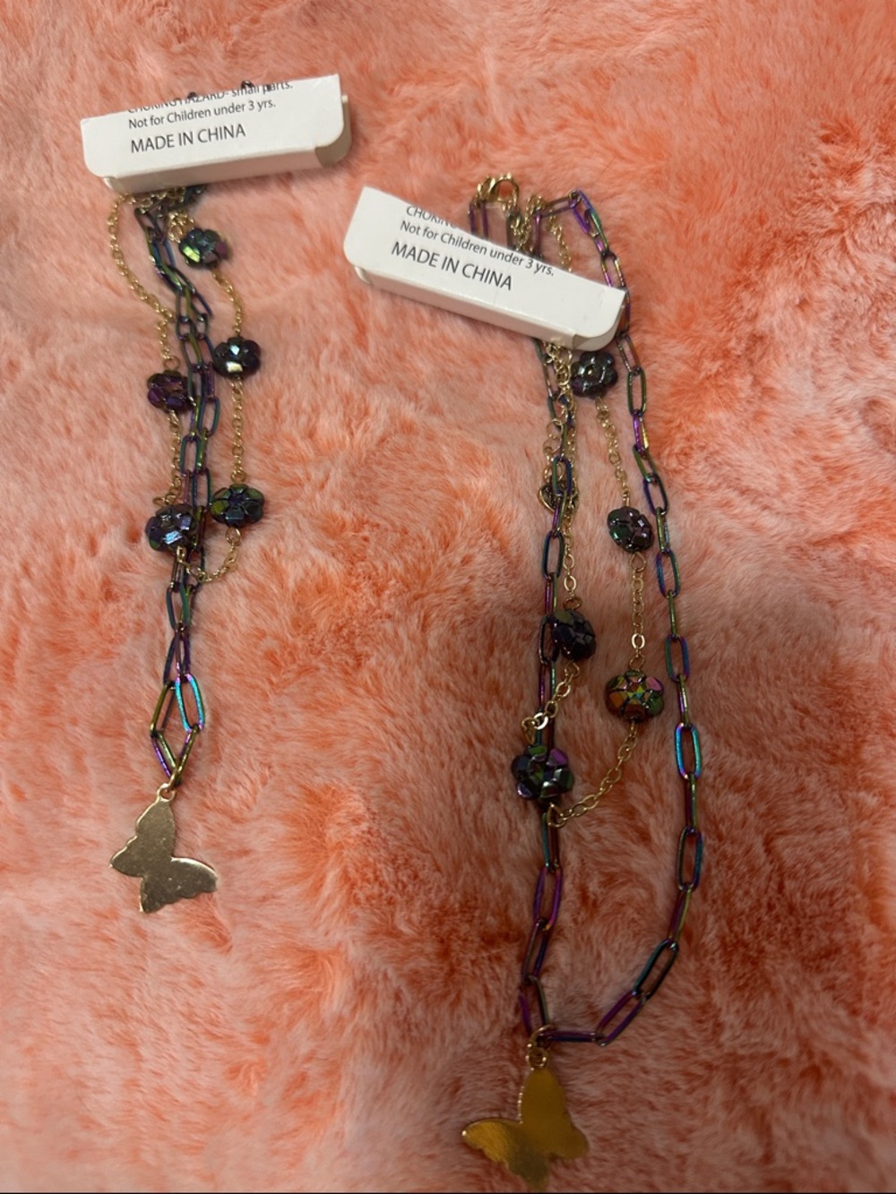 NWT Nordstrom Ruby & Ry Kids Layered Butterfly Necklace Set Of 2 Rainbow/Gold